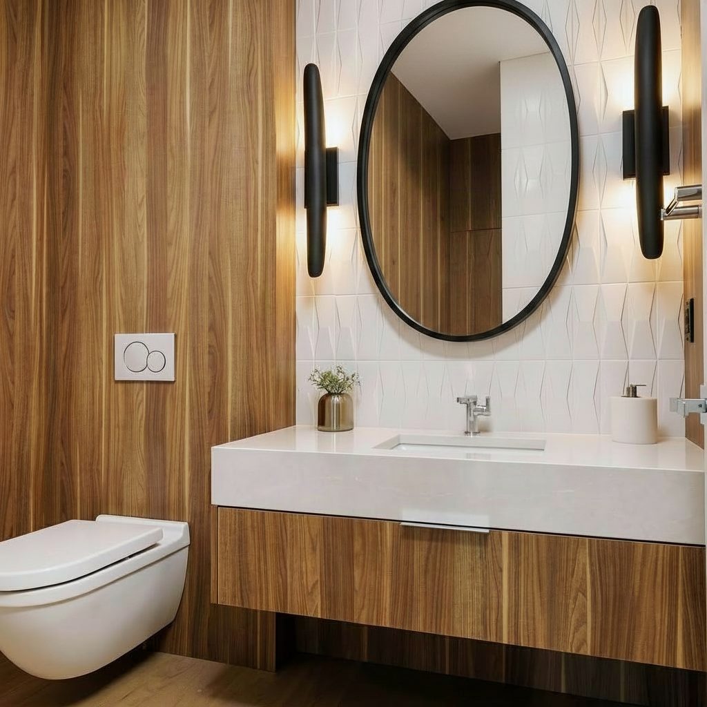 Walnut powder room millwork