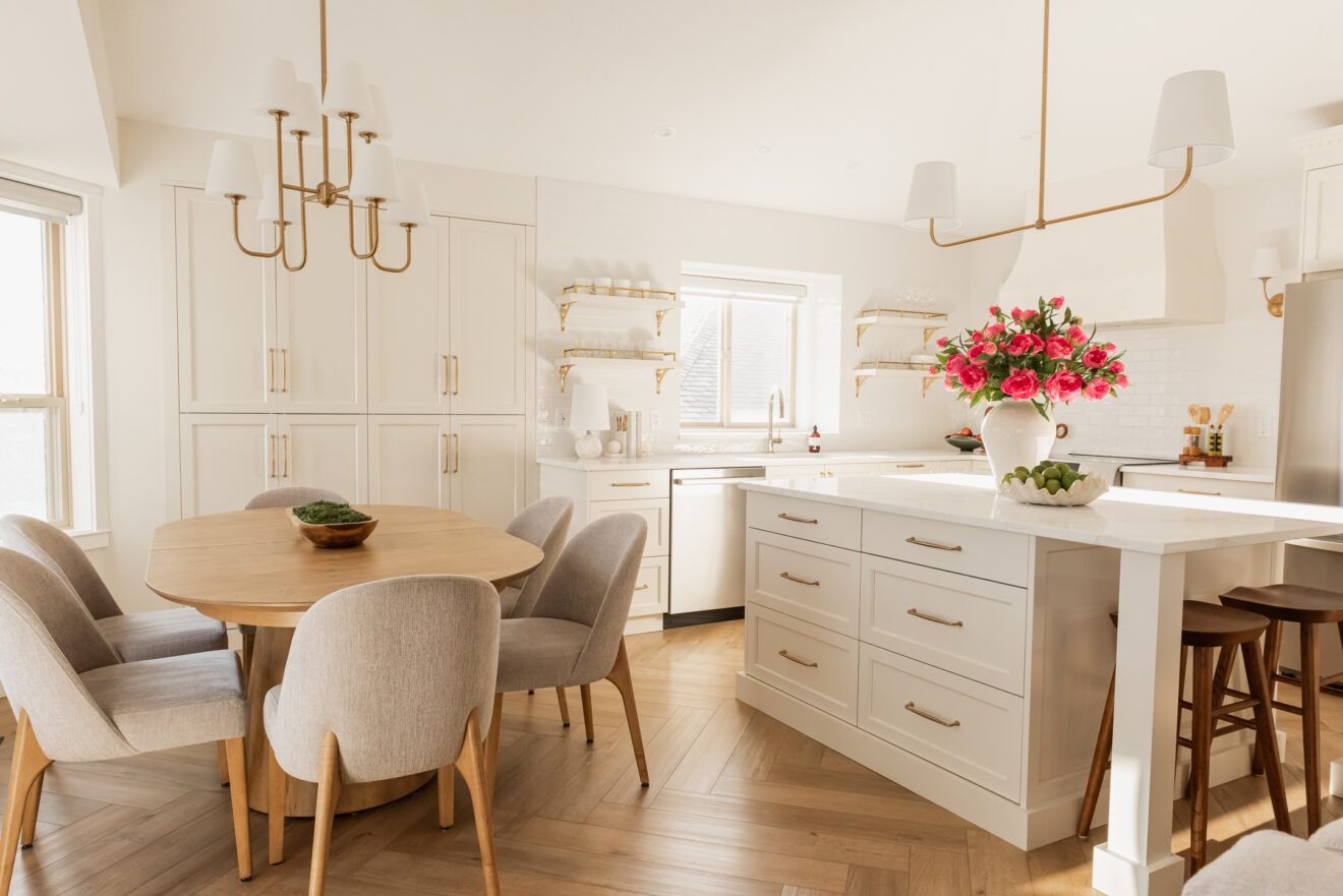 Cream millwork kitchen and dining