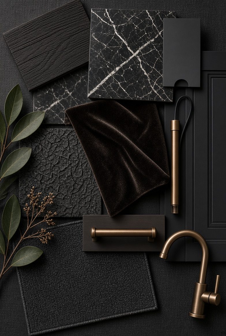 Dark sophisticated luxury material board