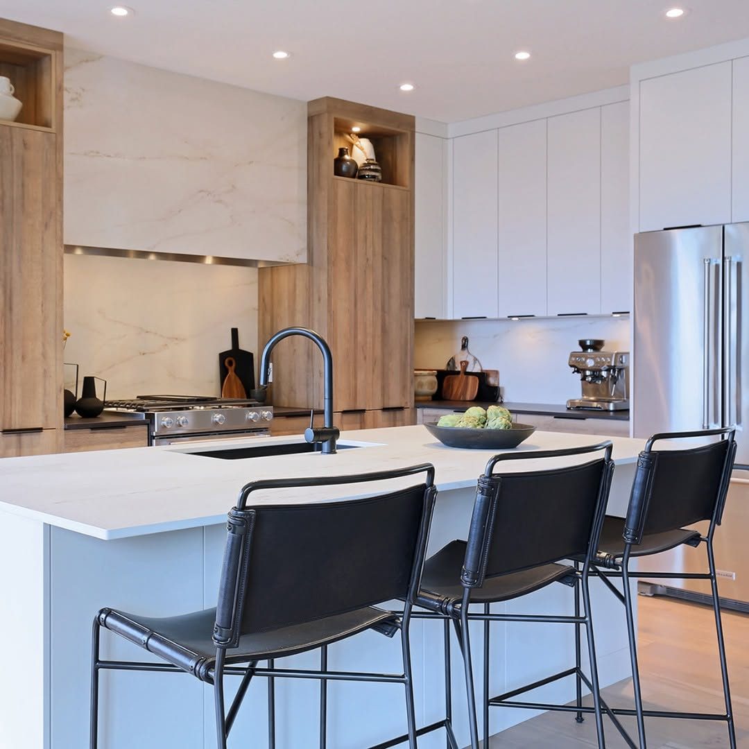 Contemporary kitchen with leather stools