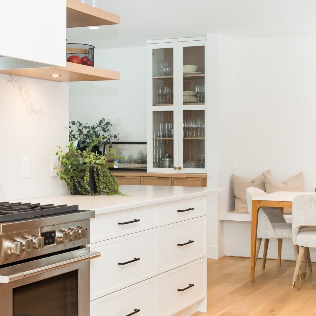 Kitchen island with glass cabinetry