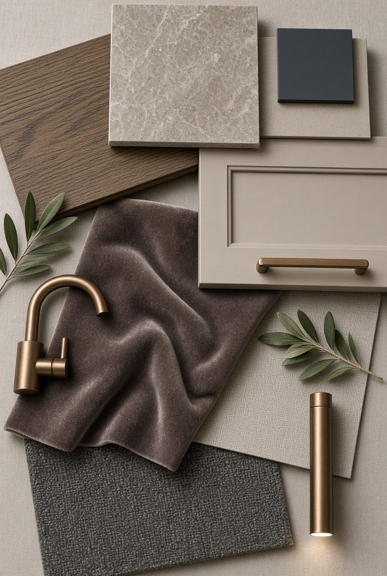 Clean transitional moody material board