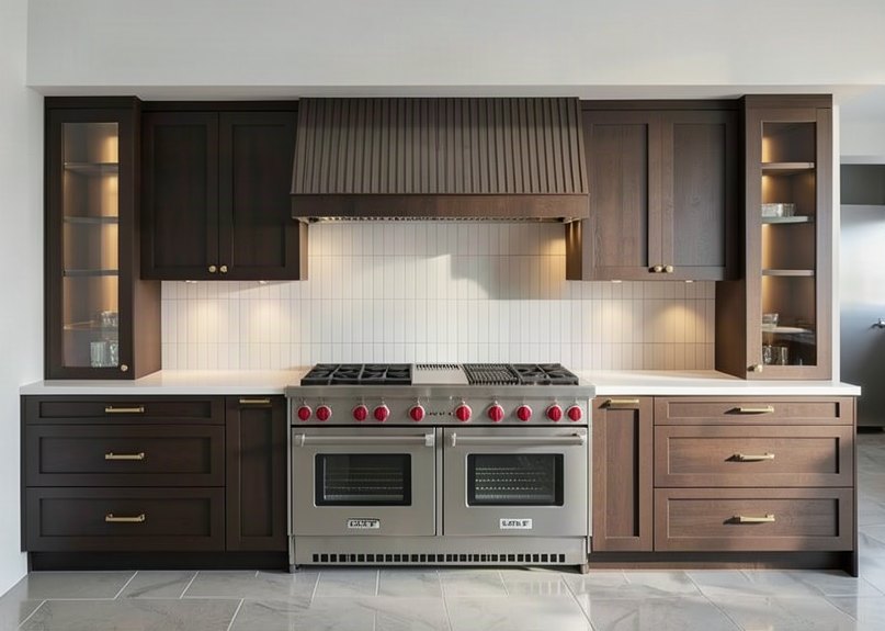 Range wall with glass-door millwork