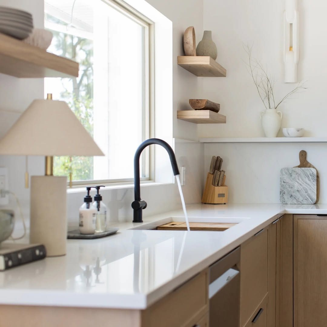 White oak kitchen sink and window millwork