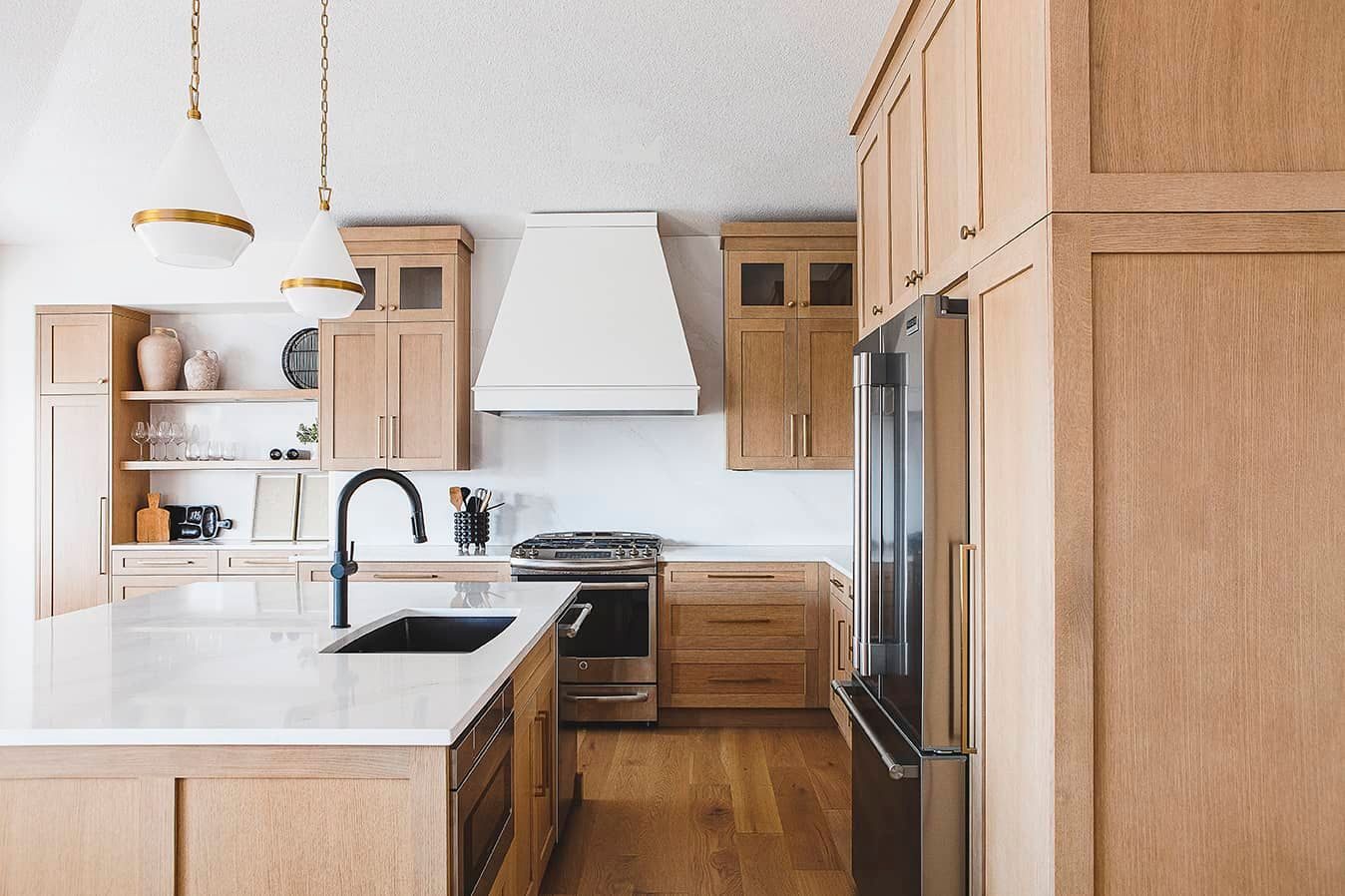 White oak kitchen with integrated appliances