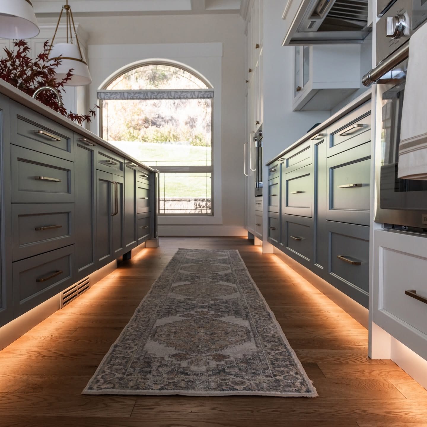 Galley millwork kitchen with undercabinet light